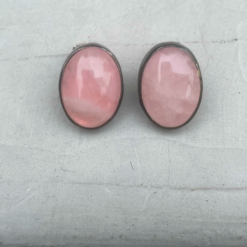 Silver & Rose Quartz Stud Earrings